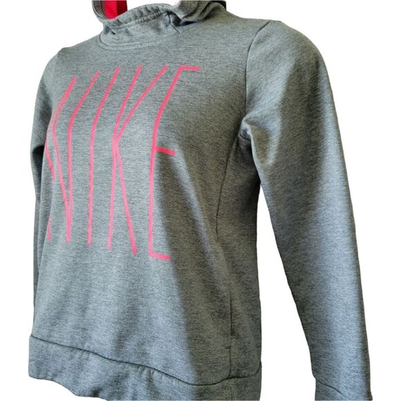 Nike Dri Fit Sweatshirt Hoodie Long Sleeve Girls Size XL Pre-Owned Grey Pink - Picture 3 of 7